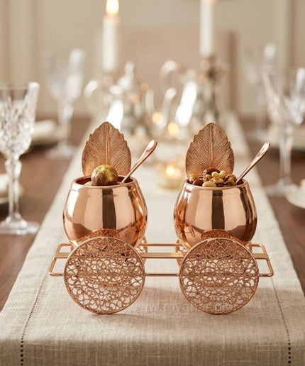 Artistic Rose Gold Showpiece with Leaf Accents