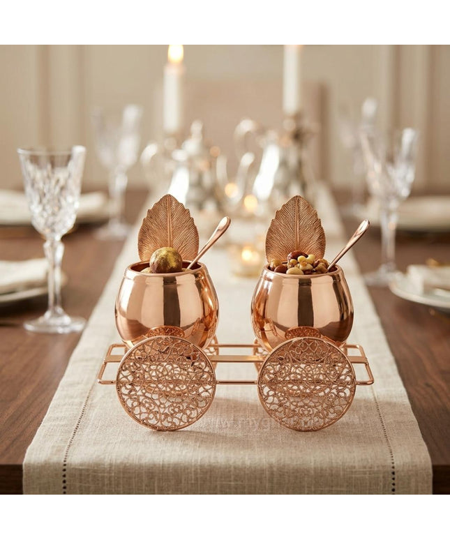 Artistic Rose Gold Showpiece with Leaf Accents