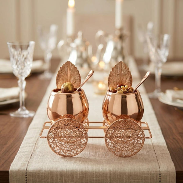 Artistic Rose Gold Showpiece with Leaf Accents