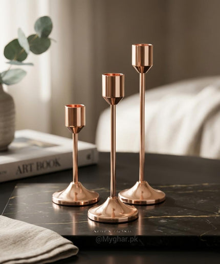 Luxury Rose Gold Metal Candle Holder Set of Three