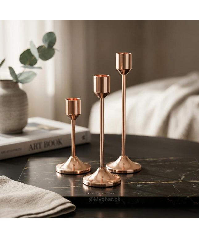 Luxury Rose Gold Metal Candle Holder Set of Three
