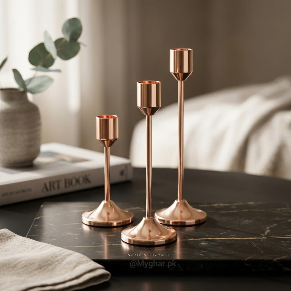 Luxury Rose Gold Metal Candle Holder Set of Three
