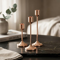 Luxury Rose Gold Metal Candle Holder Set of Three