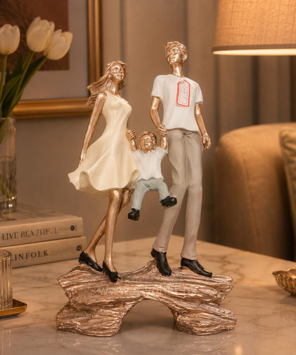 Loving Parents and Child Resin Family Sculpture