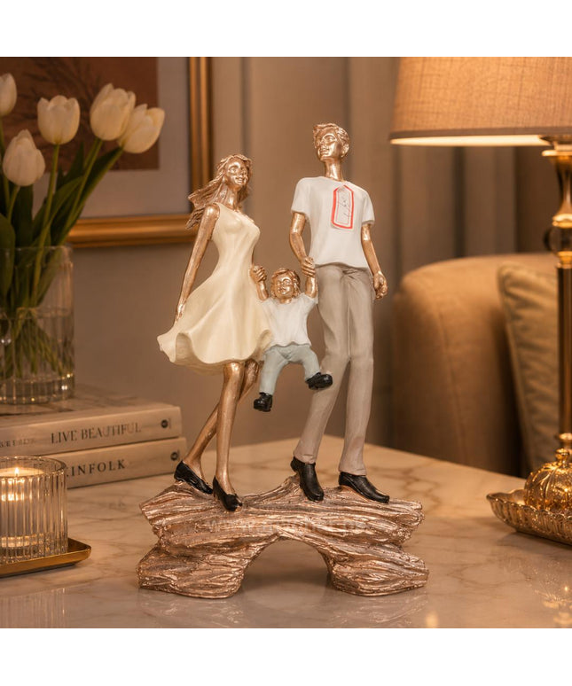 Loving Parents and Child Resin Family Sculpture