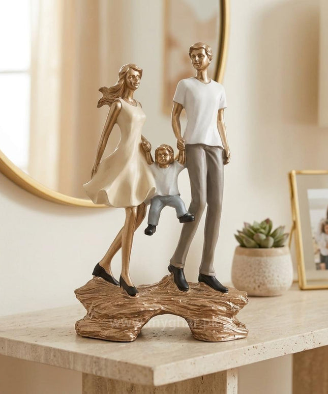 Loving Parents and Child Resin Family Sculpture