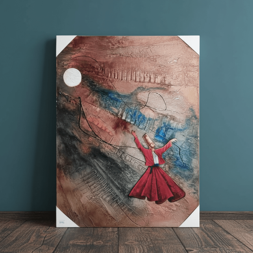Dervish Beneath the Moon of Devotion | Handmade Canvas Wall Art