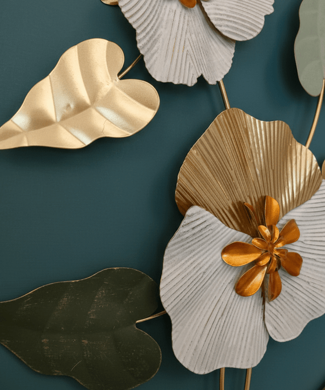 Elegant Floral Metal Wall Art in Gold & Sage Green