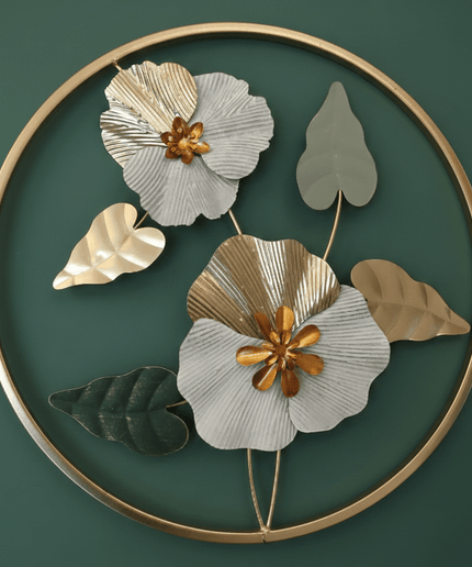 Elegant Floral Metal Wall Art in Gold & Sage Green