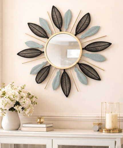 Elegant Metal Leaf Round Wall Mirror