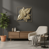 Luxury Gold Leaf Wall Art – Modern Metal Frame Decor