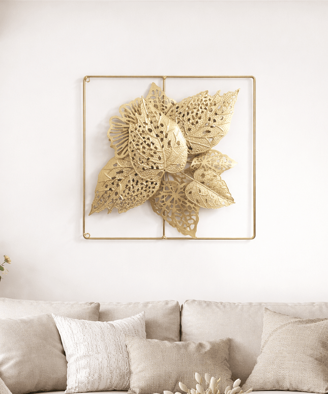 Luxury Gold Leaf Wall Art – Modern Metal Frame Decor