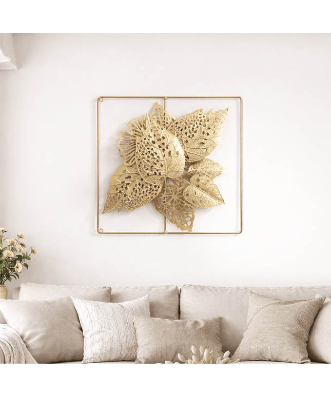 Luxury Gold Leaf Wall Art – Modern Metal Frame Decor