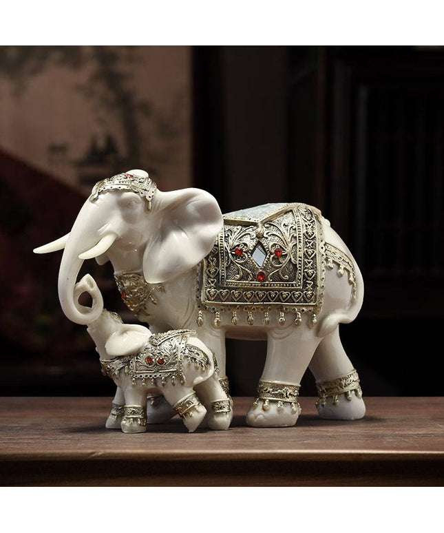 Royal Elephant Resin Figurines – Decorative Mother & Calf Set