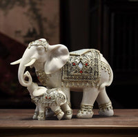 Royal Elephant Resin Figurines – Decorative Mother & Calf Set