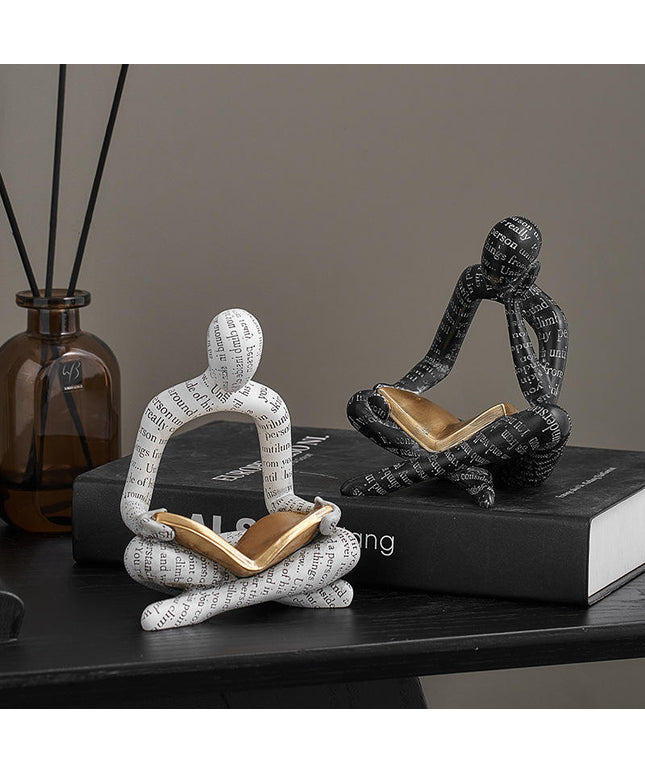 Abstract Reading Human Resin Figurines – Modern Artistic Decor Set