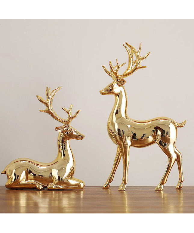 Luxury Gold Deer Resin Sculptures – Elegant Home Decor Pair