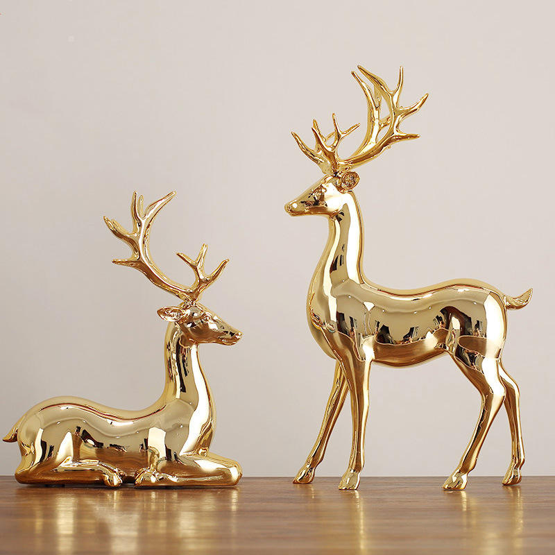 Luxury Gold Deer Resin Sculptures – Elegant Home Decor Pair