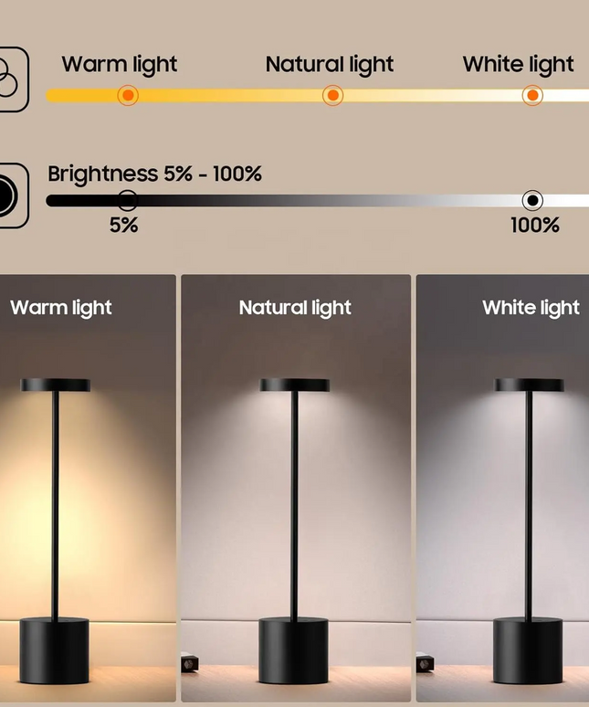 Modern Metal Touch Sensor Table Lamp – Rechargeable & Dimmable