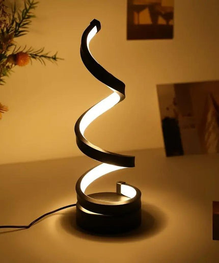 Modern Spiral LED Table Lamp, Dimmable USB Powered Bedroom Bedside & Study Light
