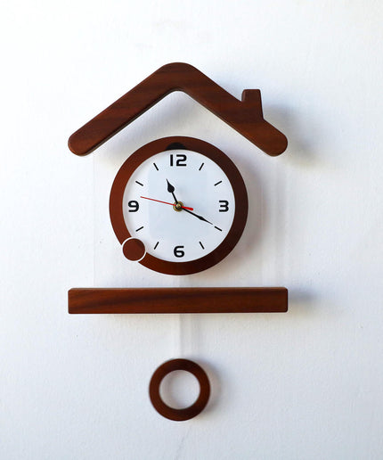 Wooden House Pendulum Wall Clock