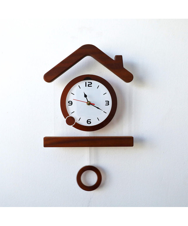 Wooden House Pendulum Wall Clock